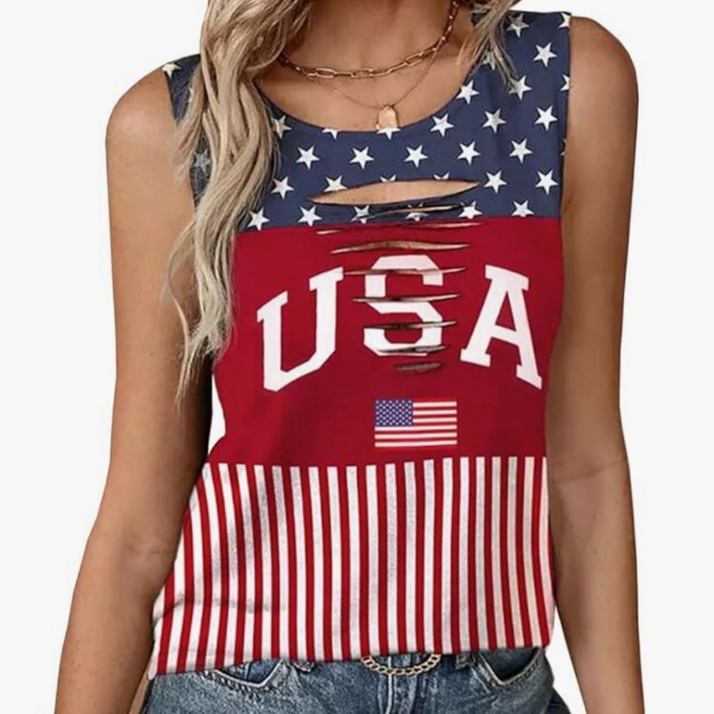 Patriotic USA Women's Sleeveless Top - Red, White, and Blue
